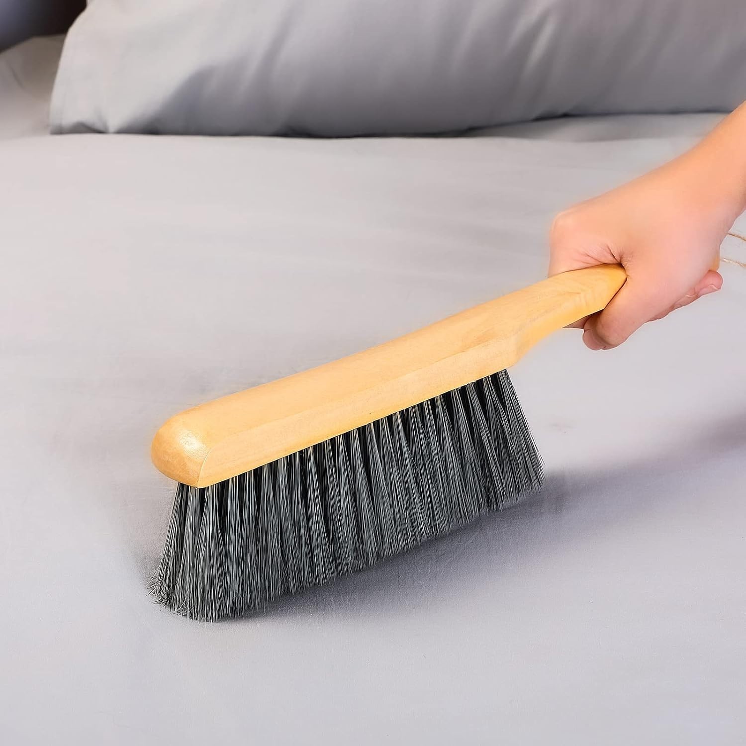 Natural Fiber Bench Brushes with Long Wood Handle for Dusting 2 Count