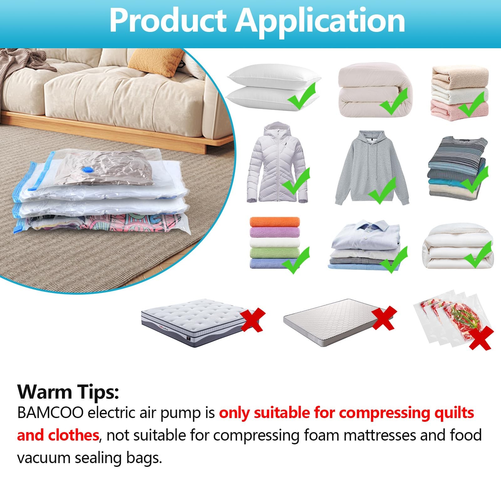 Electric Air Pump Vacuum Storage Bag Portable Compression Travel Clothes Seal