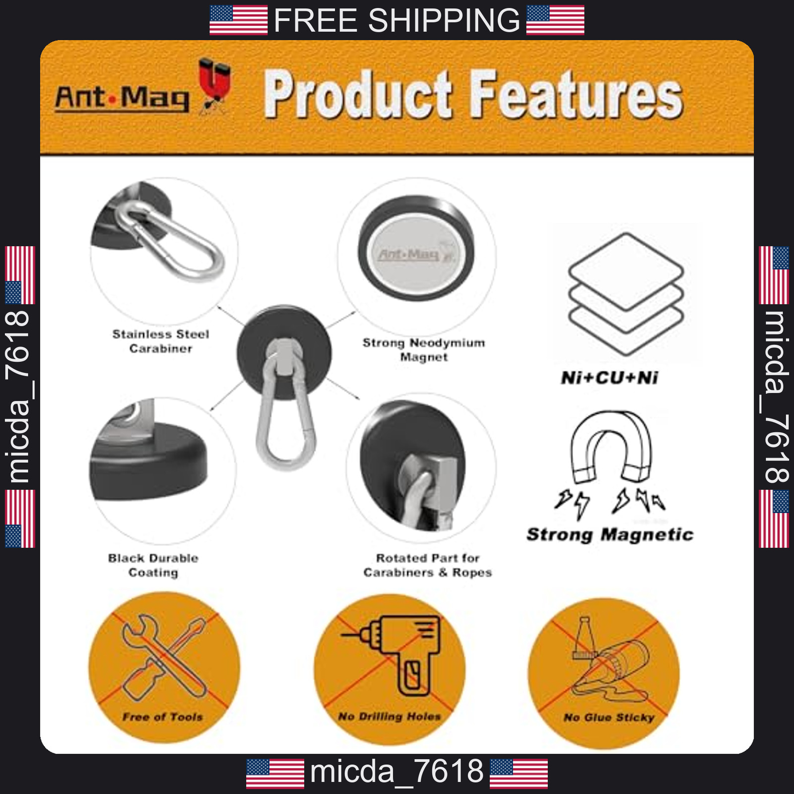 4 Pack Heavy Duty Magnetic Hooks for Indoor Outdoor Use