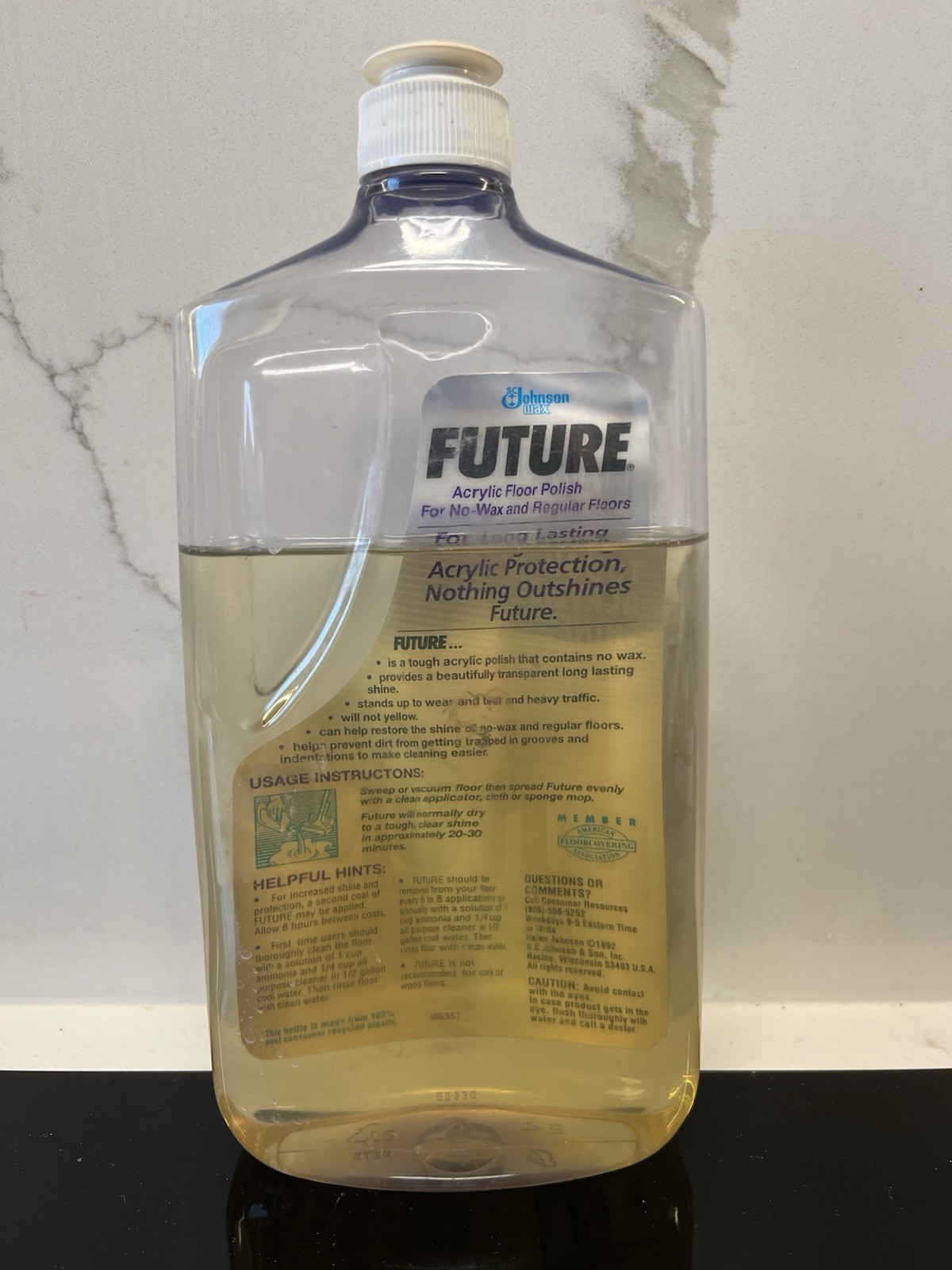 RARE Vintage 1992 FUTURE Premium No-wax Floor Finish 27 oz Johnson 21oz/27oz