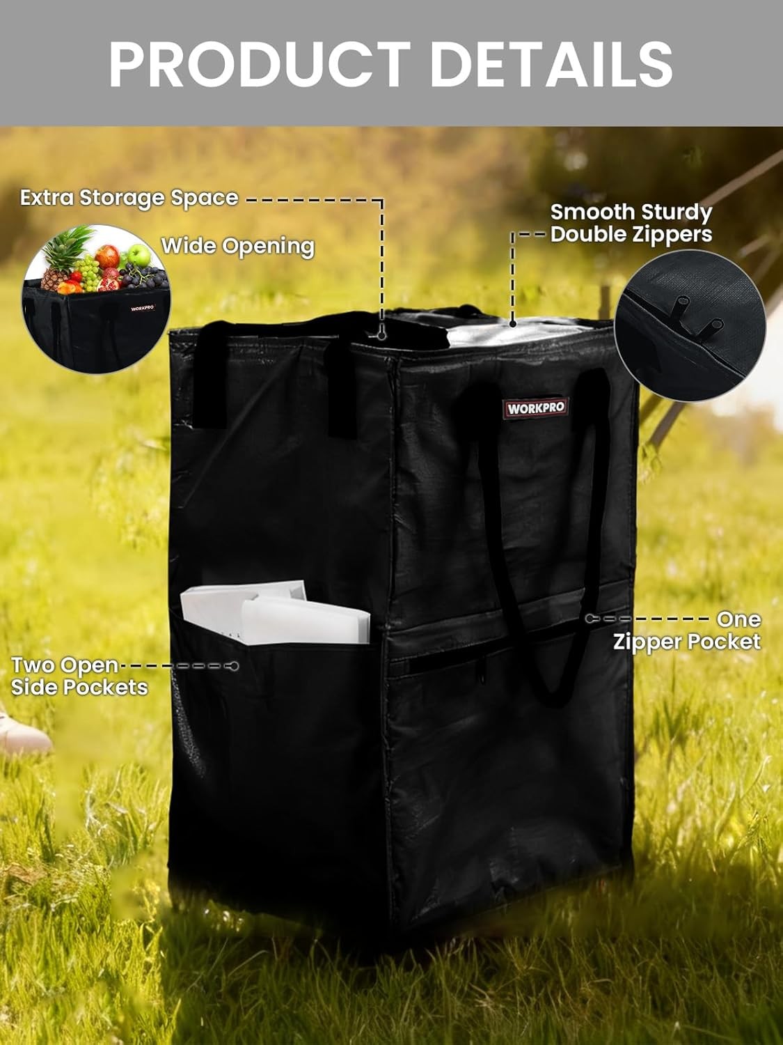 WORKPRO Folding Trolley Reusable Grocery Bag Heavy Duty Roll Wheels Shopping Bag