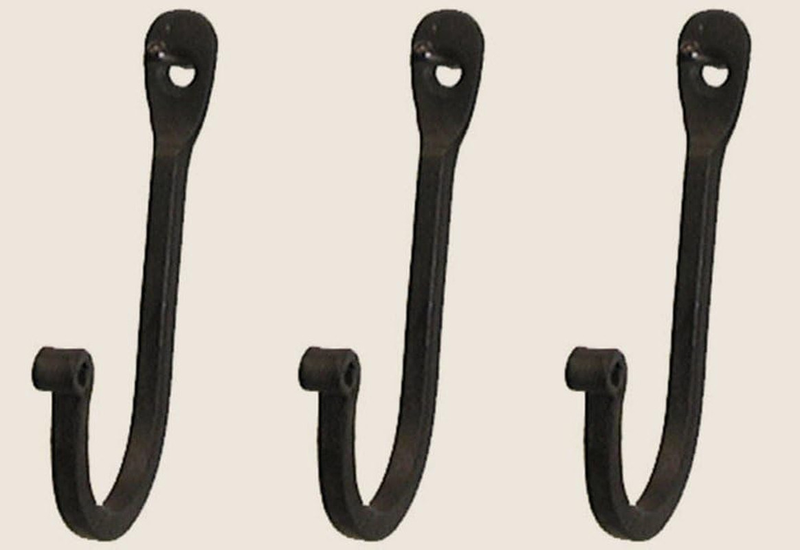 Vintage Hand Forged Iron Classic Early American Plain Hook Black (Set of 12)