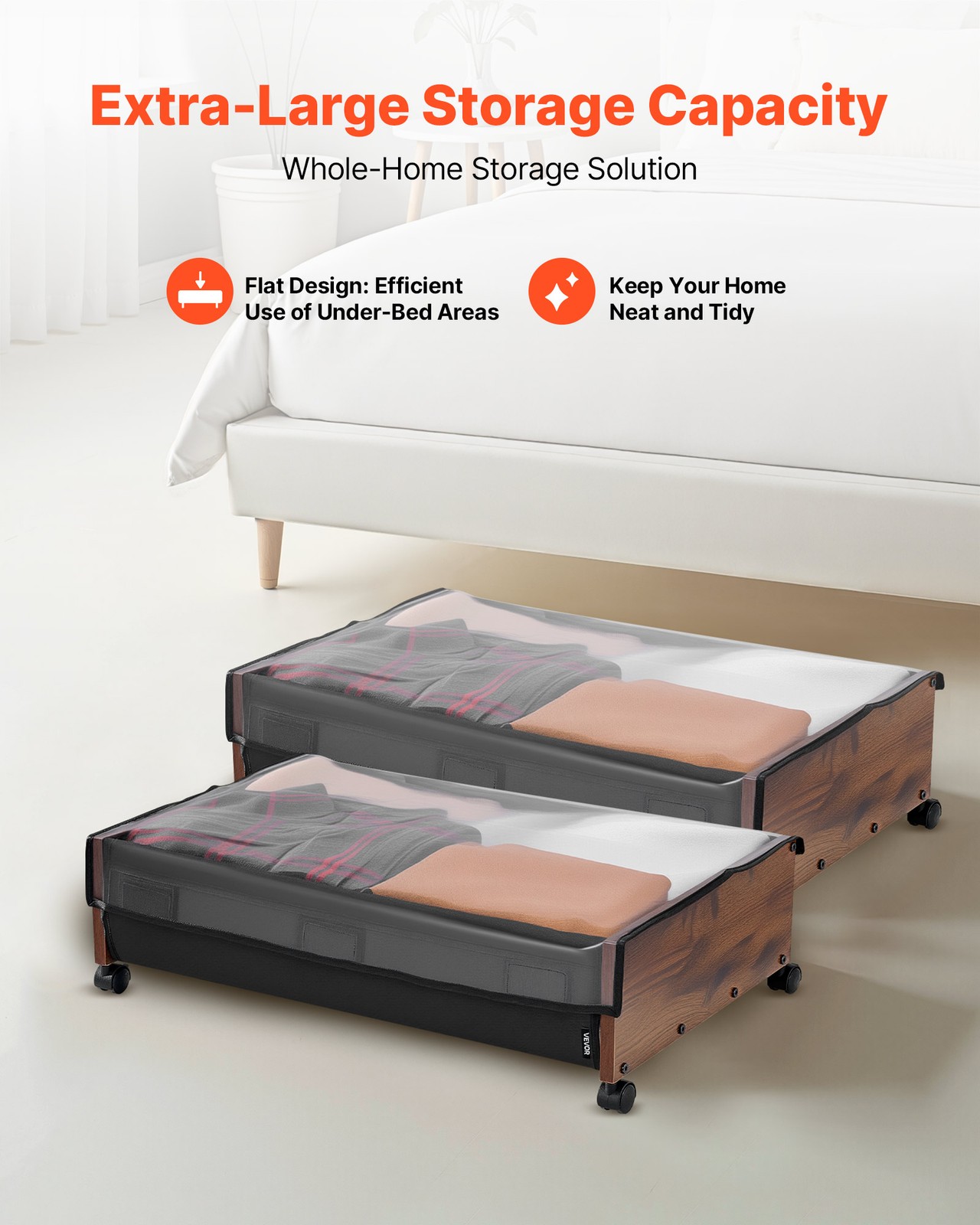 VEVOR Under Bed Storage with Wheels 25.6×18.1×7.1 Inch Rolling Storage Bags