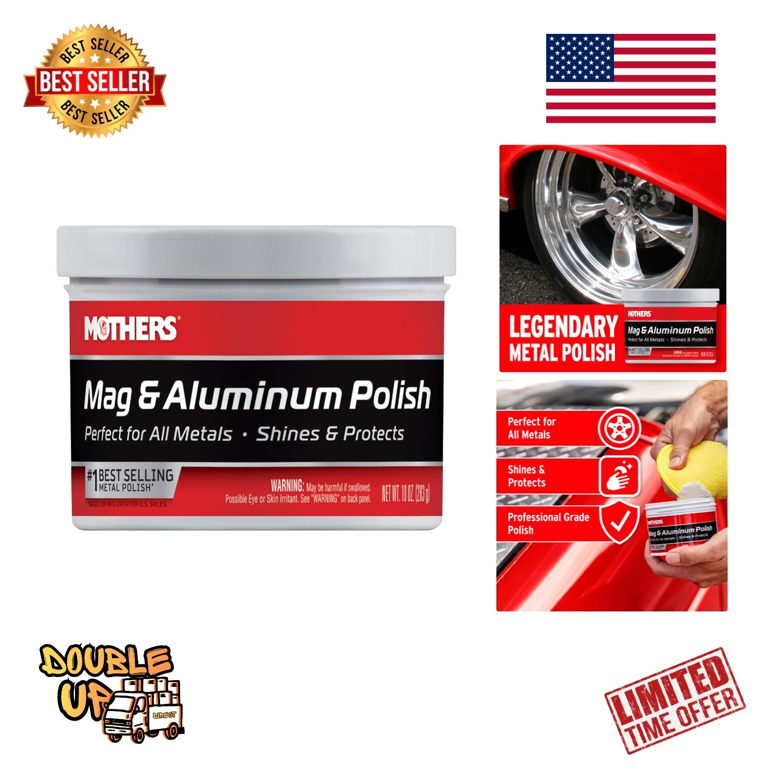 Fine Grit Mothers Mag & Aluminum Polish – 10 oz for Safe Metal Restoration