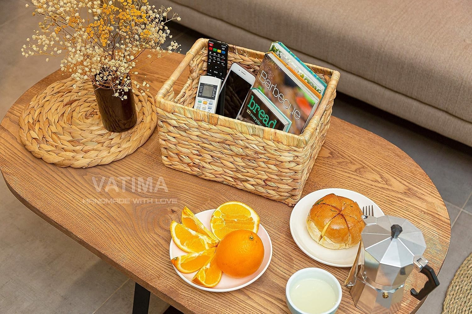 Elegant Water Hyacinth Wicker Baskets – Large Rectangular 3-Pack (14.5×10.3×7.5)
