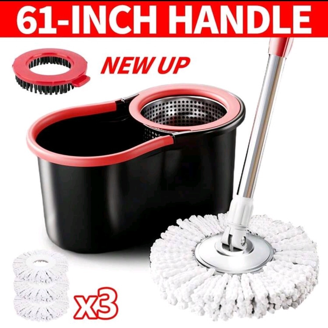 360° Spin Mop and Bucket Set with 3 Microfiber Heads Adjustable Handle Cleaning