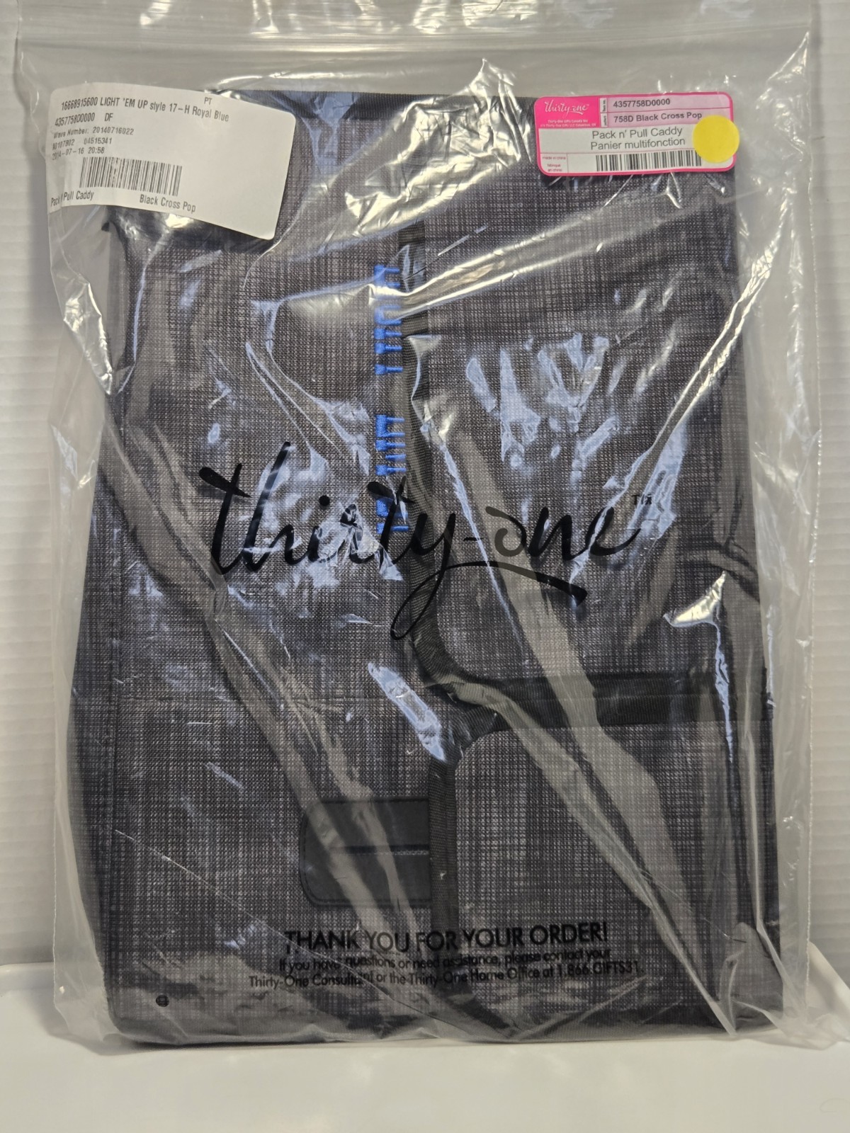 Thirty One Pack N Pull Caddy – Black Cross Pop – 758D – “Light Em Up” Embroidery