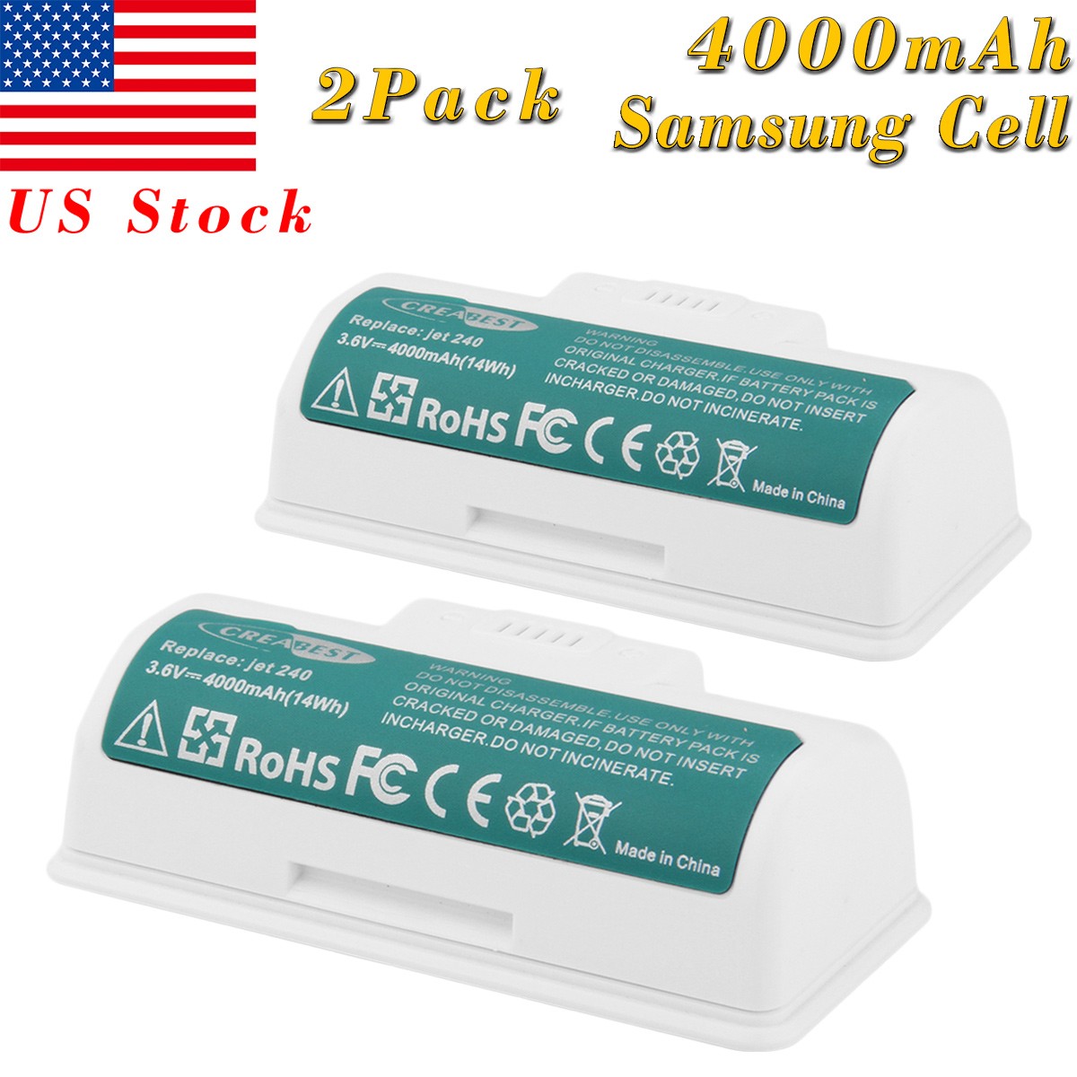 2x 4Ah 3.6V For iRobot Braava Jet 240 Mopping Robot 4446040 Li-ion BC674 Battery