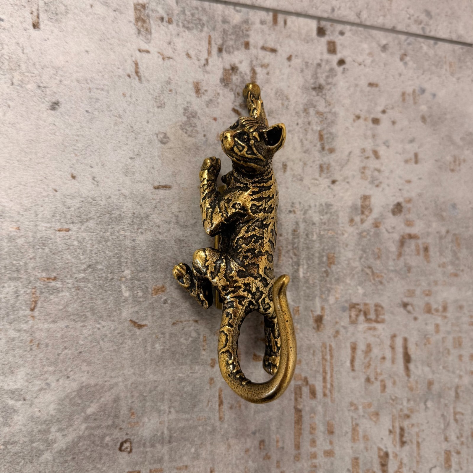 Bengal Cat Wall Hook Solid Brass Key Holder Animal Bathroom Decor Gift
