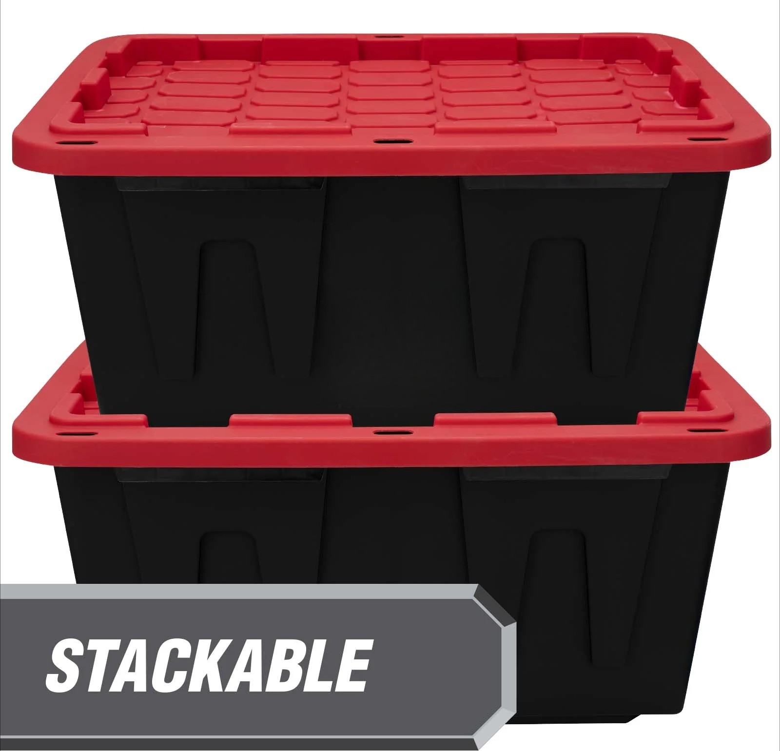 4-Pack 27 Gal Black & Red Storage Bins, Heavy Duty Plastic with Snap Lid