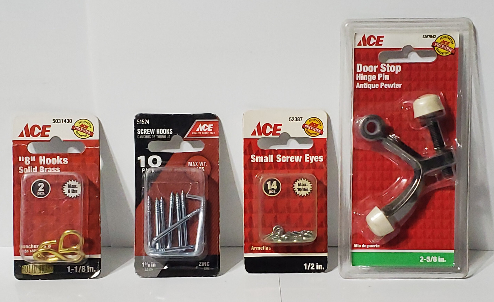 20 Miscellaneous ACE Hardware Items (Hooks, Screw Eyes, Door Stop, etc)