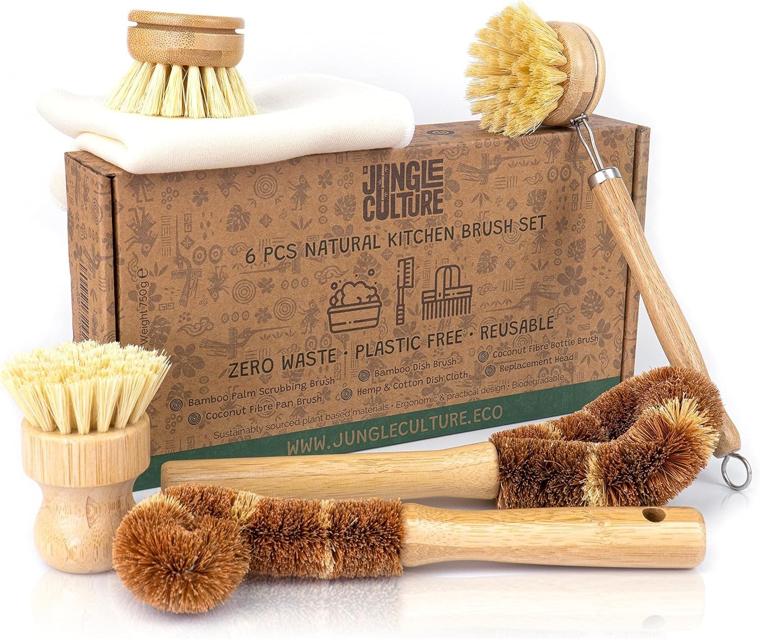 6 Pack Bamboo Dish Brush Set: Eco-Friendly Cleaning for Every Kitchen Need