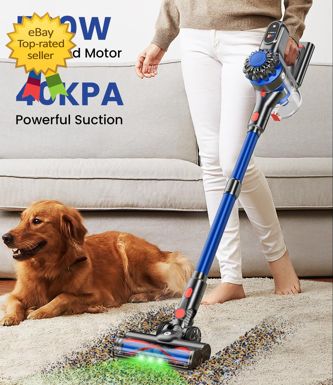 Cordless Vacuum Cleaner 500W/40Kpa Vacuum Cleaners for Home, 60Mins Stick Vacuu