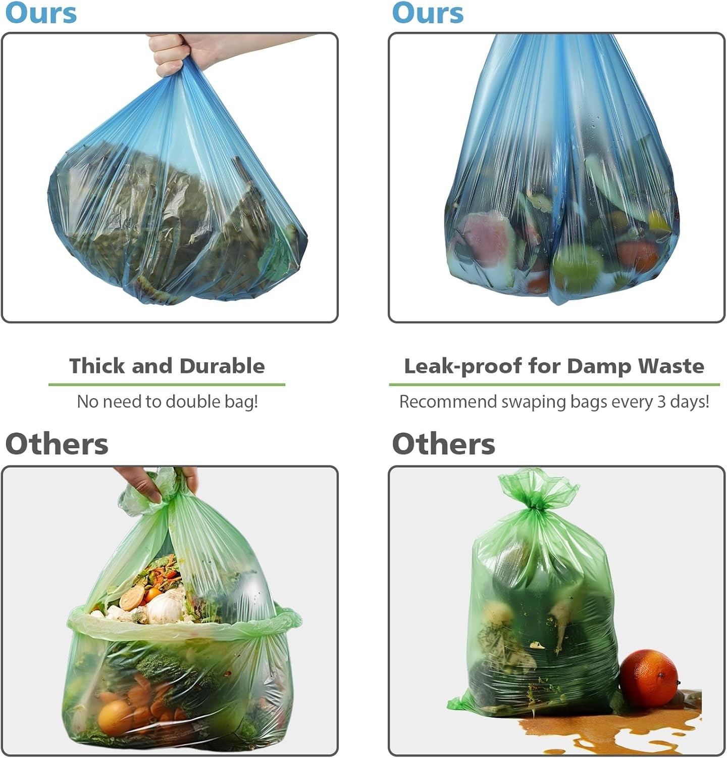 Small Trash Bags 4 Gallon Compostable Biodegradable Leak Proof Blue 100 Count