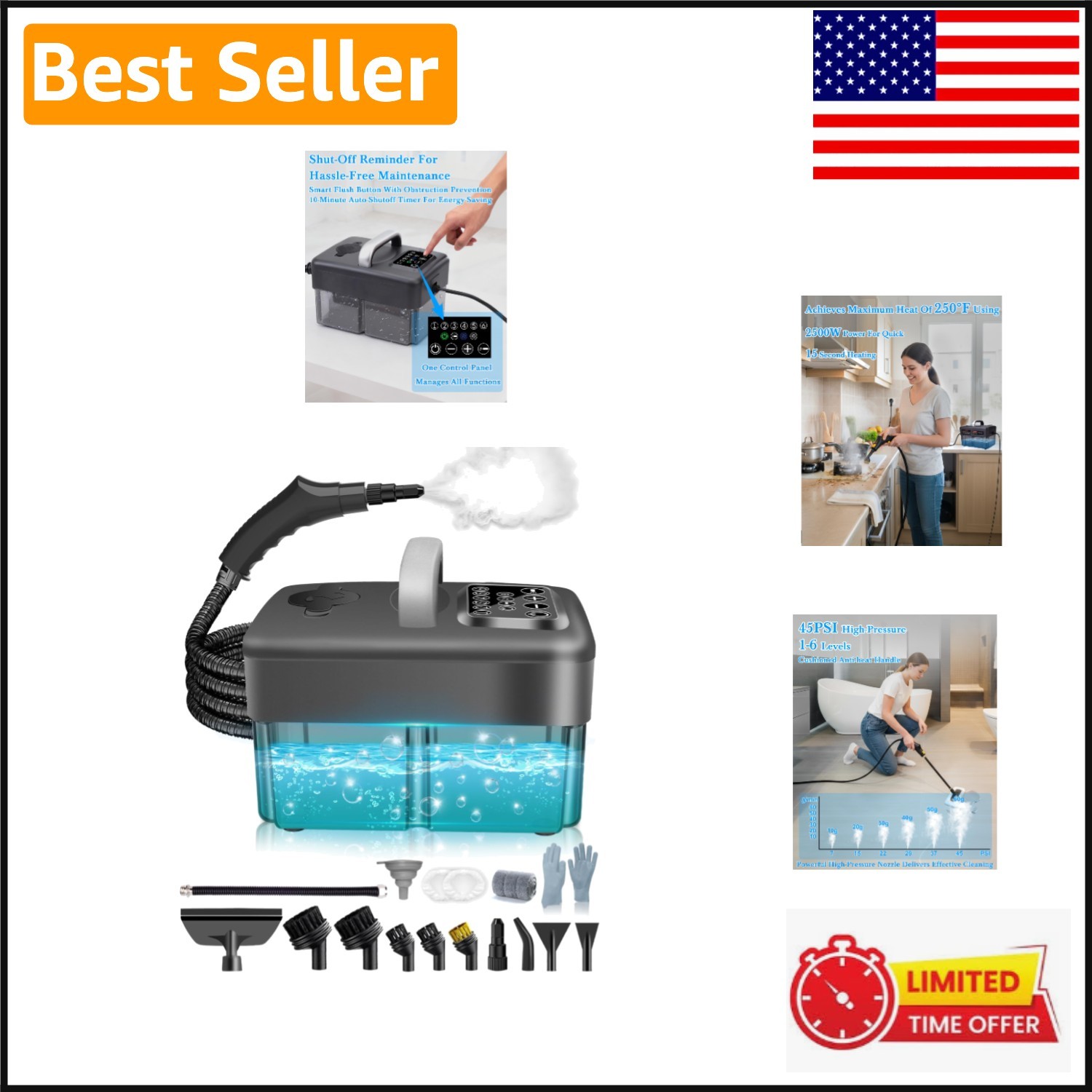 Handheld Steamer with 1600ML Tank – Fast, Efficient Cleaning for Home & Car