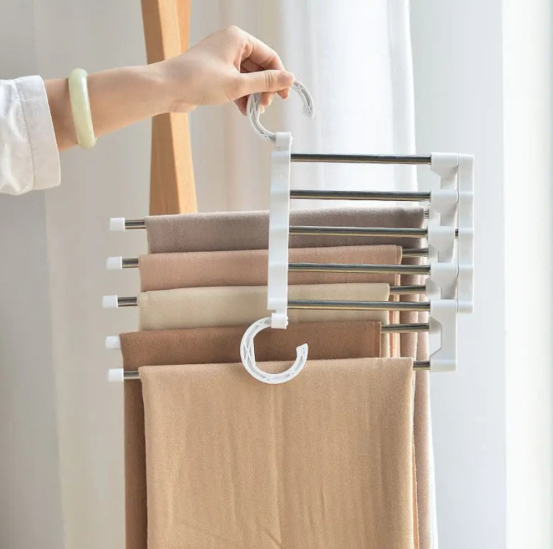 1pc Telescopic Folding Pants Rack Multi-Layer Hanger Closet Storage Clip – NEW