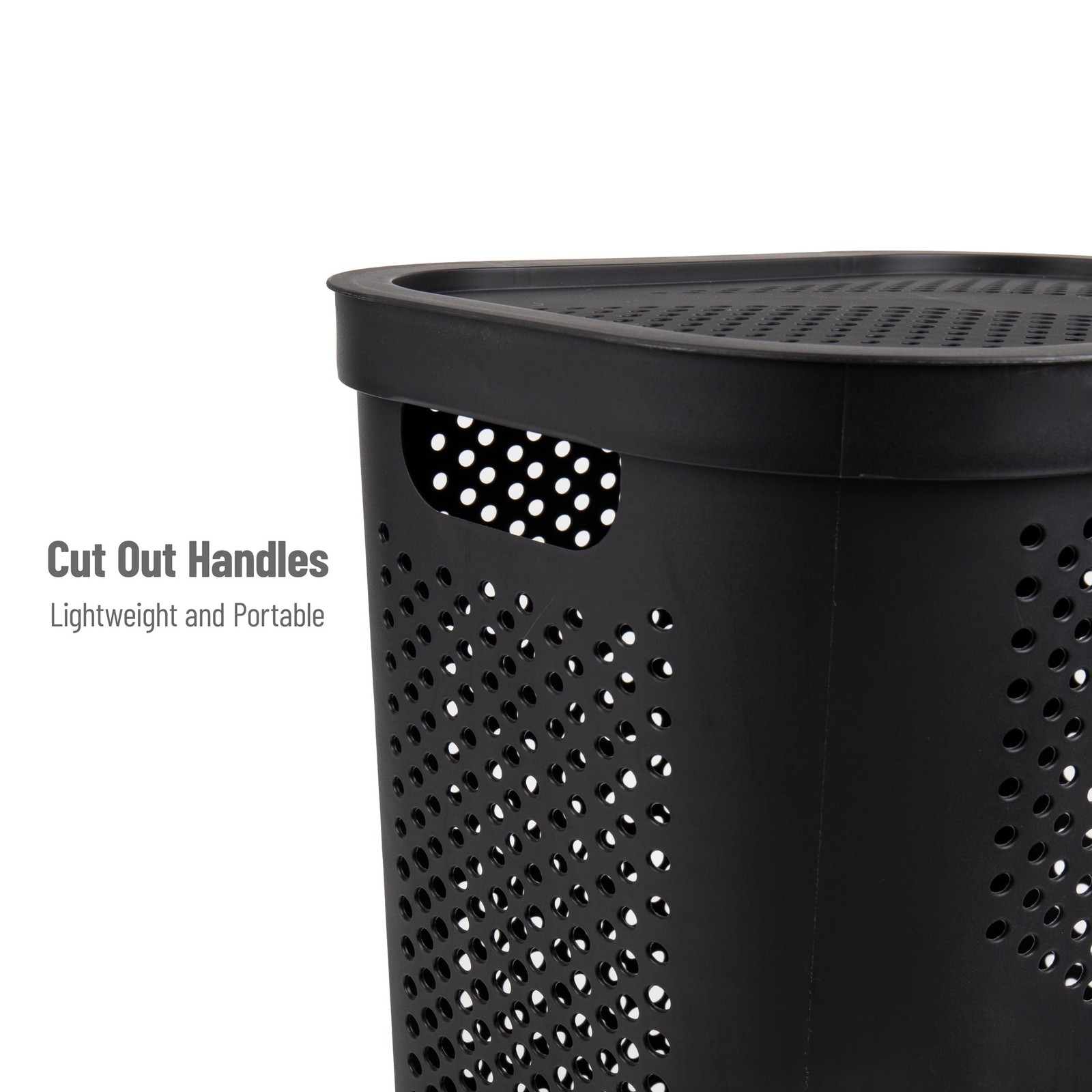 60L Slim Laundry Hamper Lid Ventilated Plastic 17.25″L x 13.75″W x 23.5″H Black