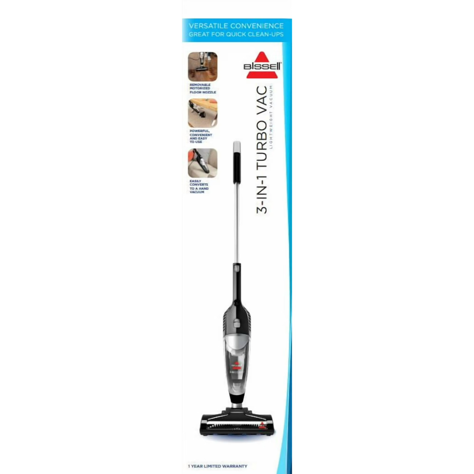 BISSELL 3-in-1 Turbo Lightweight Corded Stick Vacuum Handheld Cleaner Black 2610