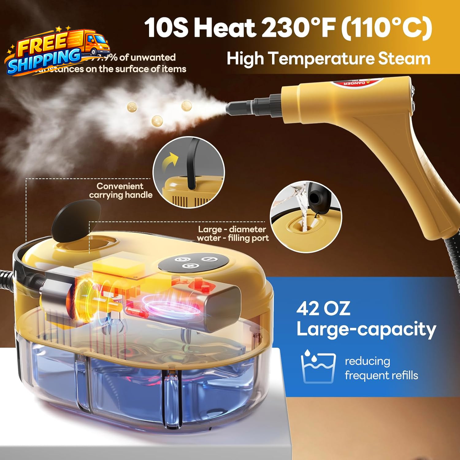 Handheld Steam Cleaner 10S Fast Handheld Heating Steamer for Cleaning 15In1High