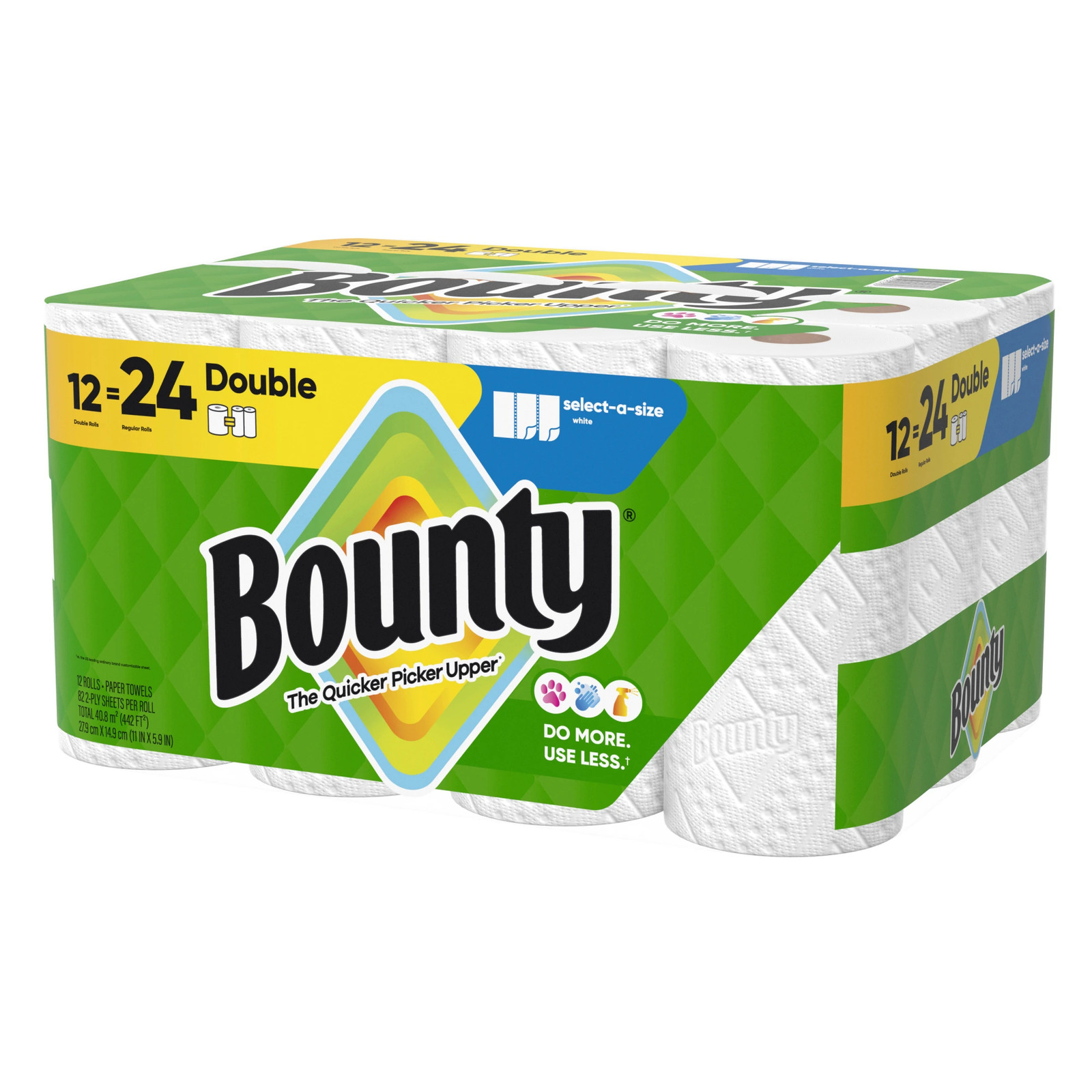Bounty Paper Towels Select-A-Size Double Rolls, 12 Rolls Total, White