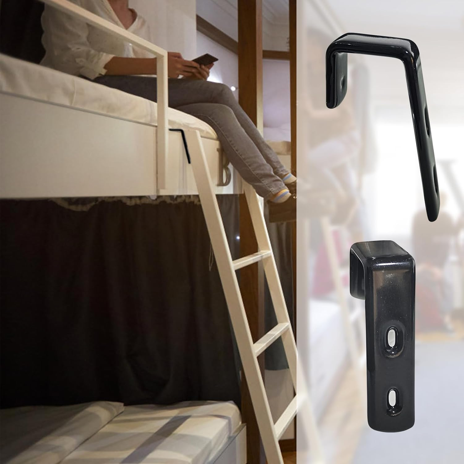 4pcs Iron Bunk Bed Ladder Brackets, PVC Coated Stainless Steel Angled Ladder Hoo