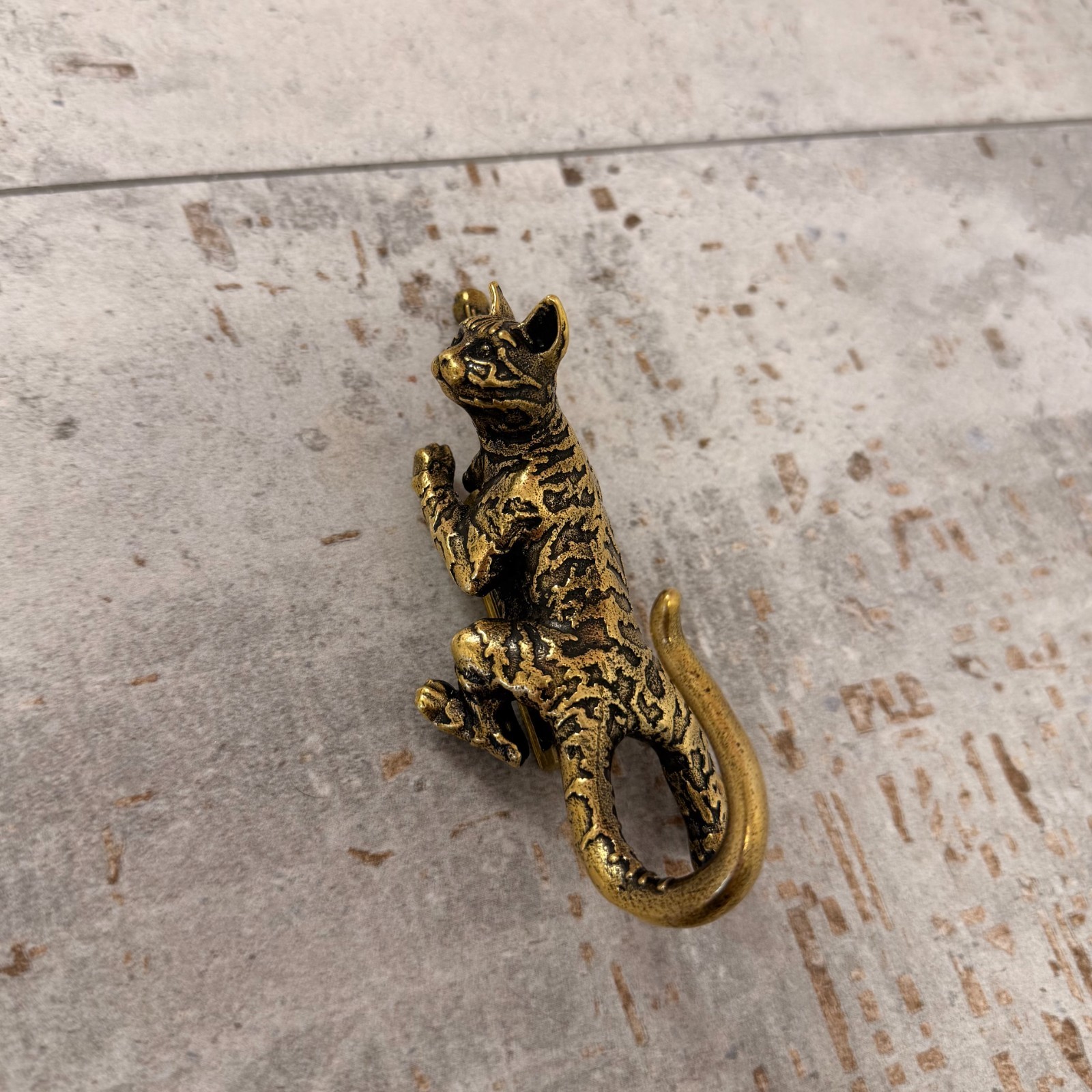 Bengal Cat Wall Hook Solid Brass Key Holder Animal Bathroom Decor Gift