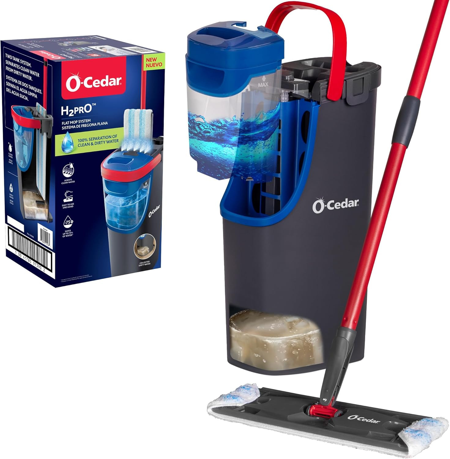 O-Cedar H2Pro Flat Mop System | Quick Everyday Cleaning | Dual-Tank Fresh Water