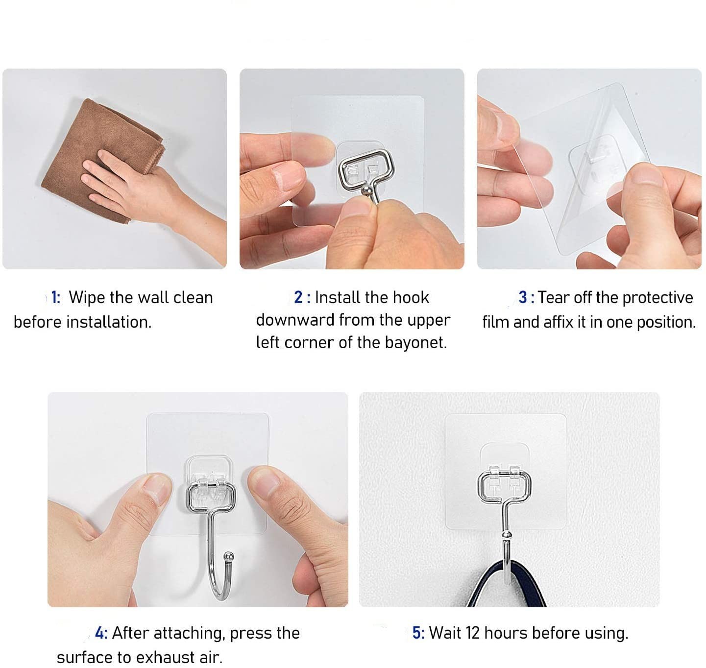 8 Pack Large Adhesive Hooks 22Lb Wall Hooks for Kitchen Bathroom Home Office