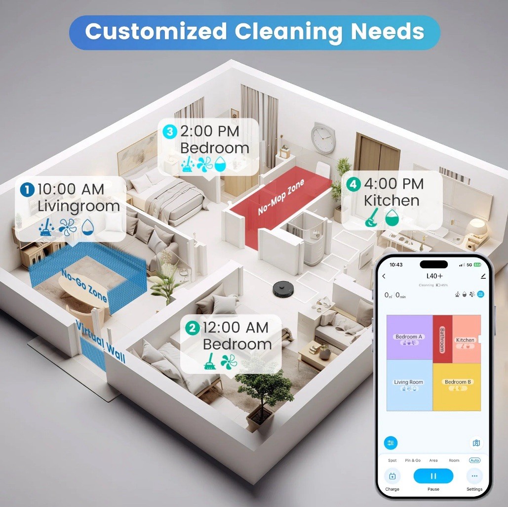 AIRROBO L40+ Robot Vacuum & Mop – Self-Empty, 180min, App & Voice