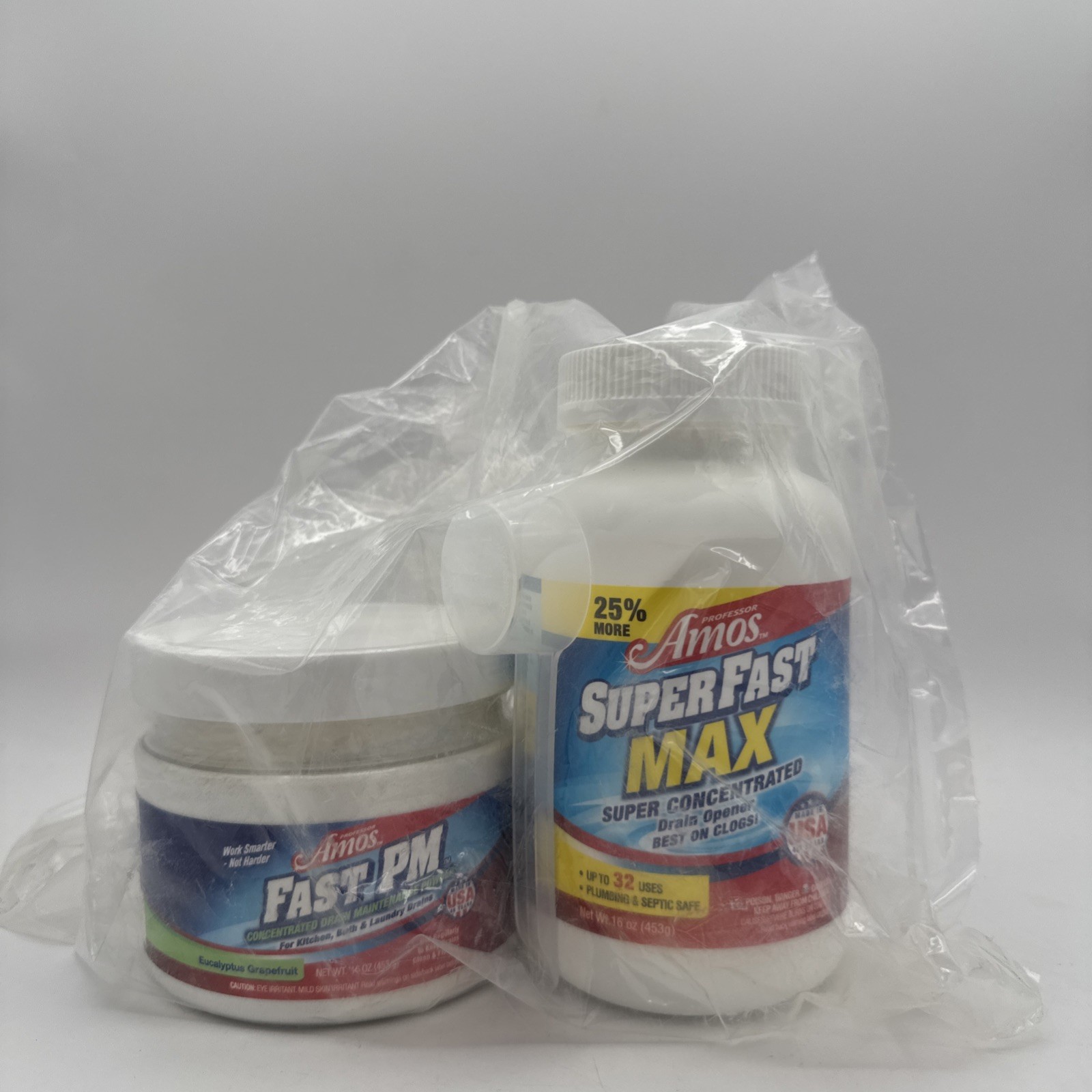 PROFESSOR AMOS BUNDLE, SUPERFAST/FAST PM MAX CONCENTRATED DRAIN OPENER 16oz New