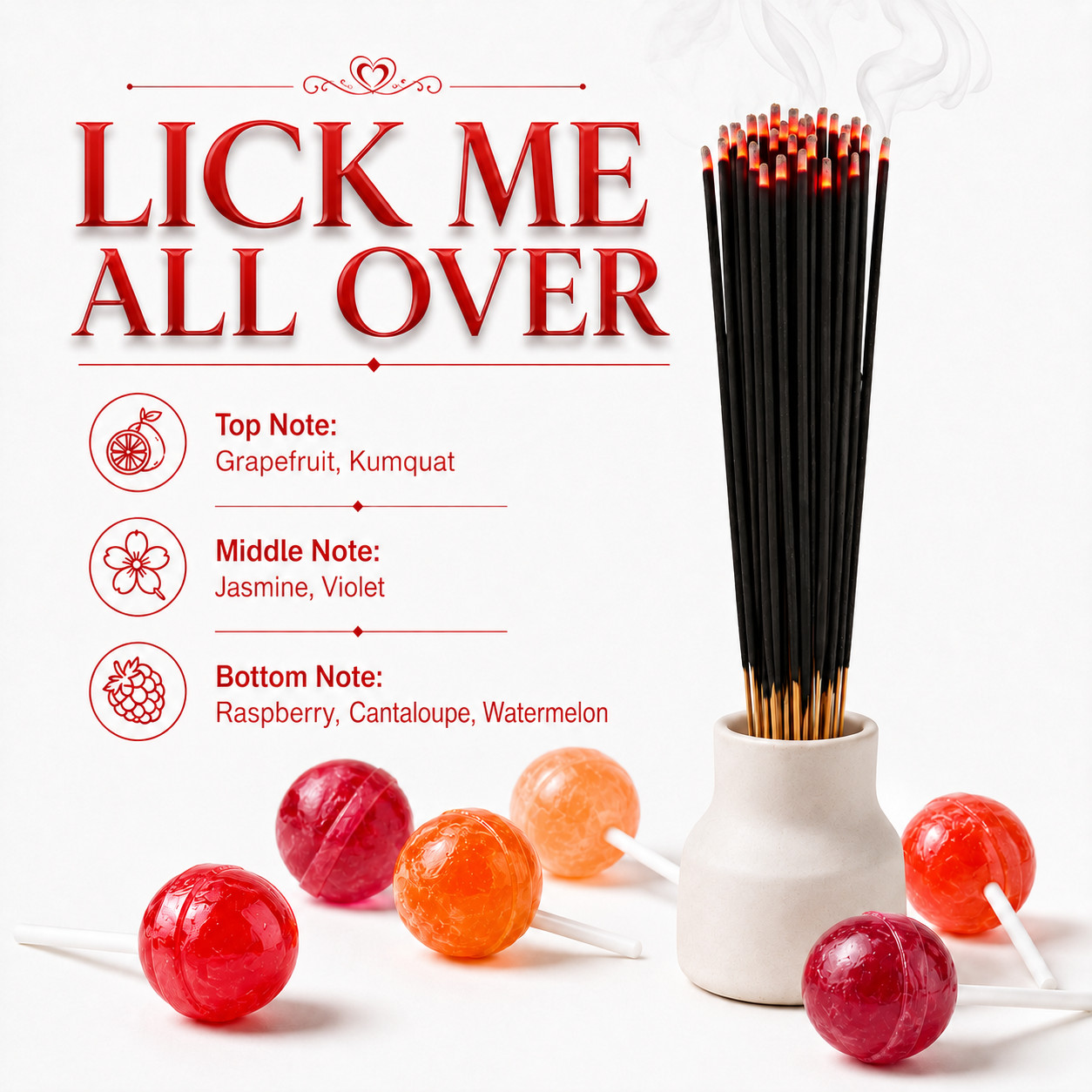 LICK ME ALL OVER Incense Sticks 11″ Bulk Pack Wholesale Hand Dipped Lot