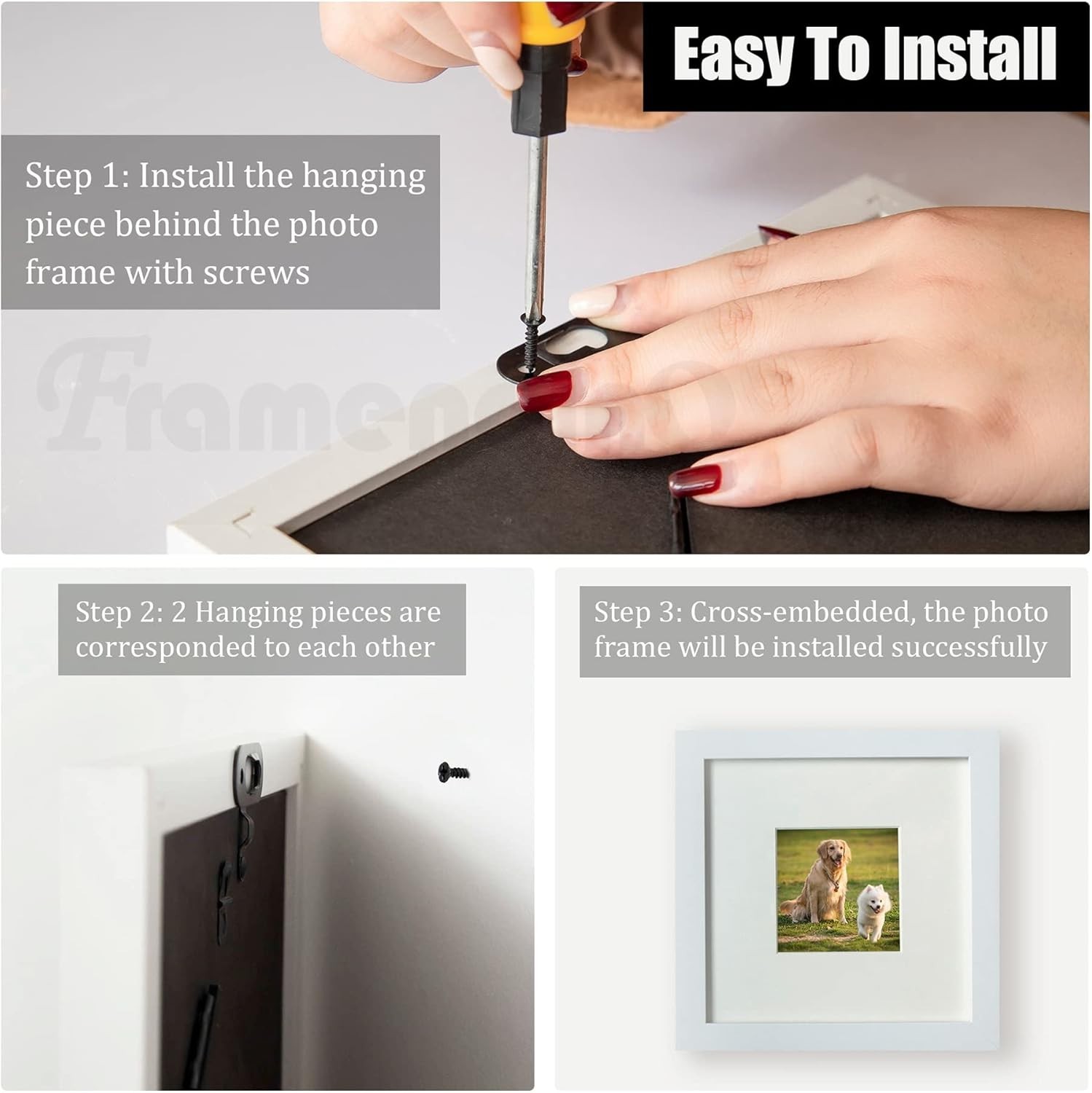 Black Metal Keyhole Hangers 20 Pack Wall Picture Frame Mirrors Screws