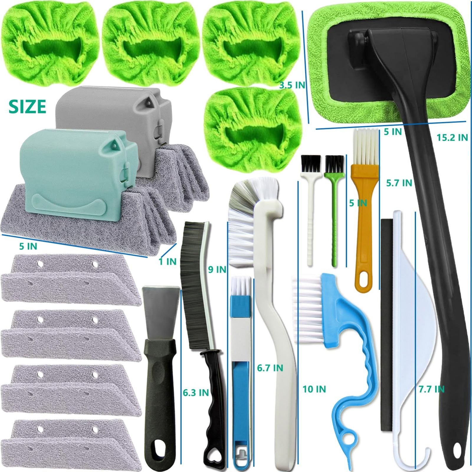 20Pcs Window Cleaning Kit – Squeegee, Brushes, Microfiber Pads for Glass & Mirro