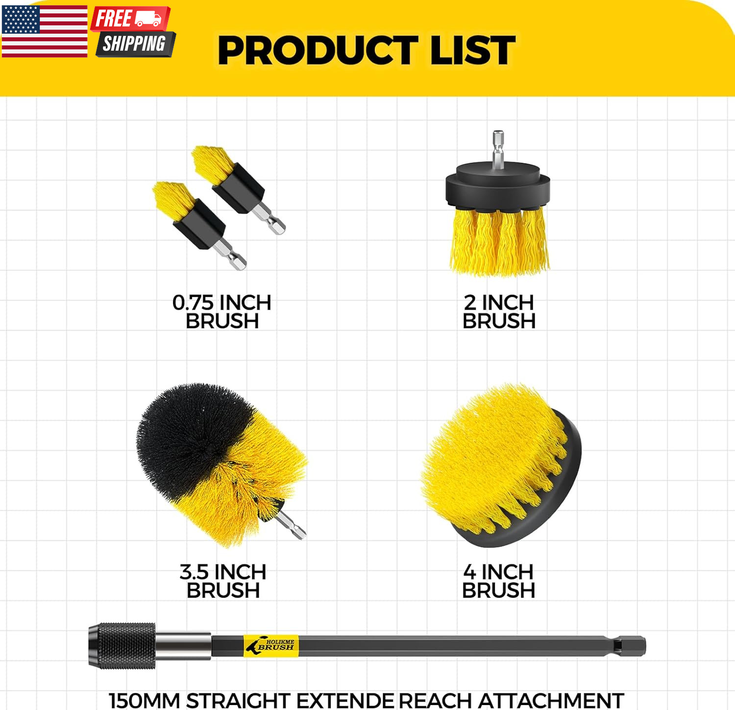 6Pack Drill Brush Power Scrubber Cleaning Brush Extended Long Attachment Set All