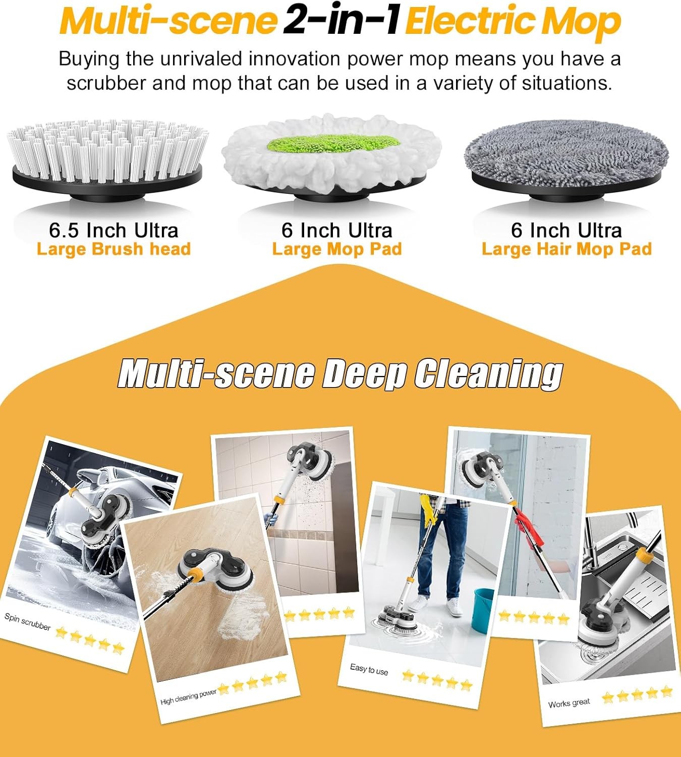 NEW,800RPM Cordless Electric Mop, 6000mAh Battery Electric Power Scrubber