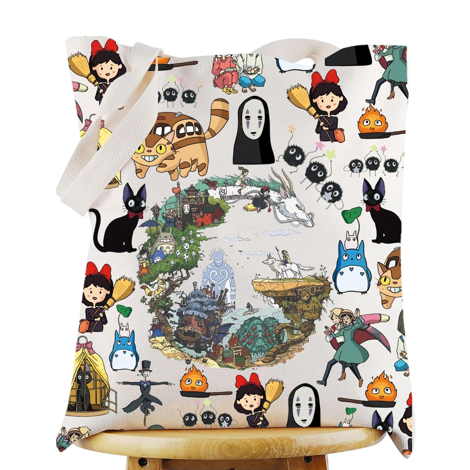 No Face & Kiki Tote Bag Japanese Anime Lovers Gift Animated Movie Themed Shou…