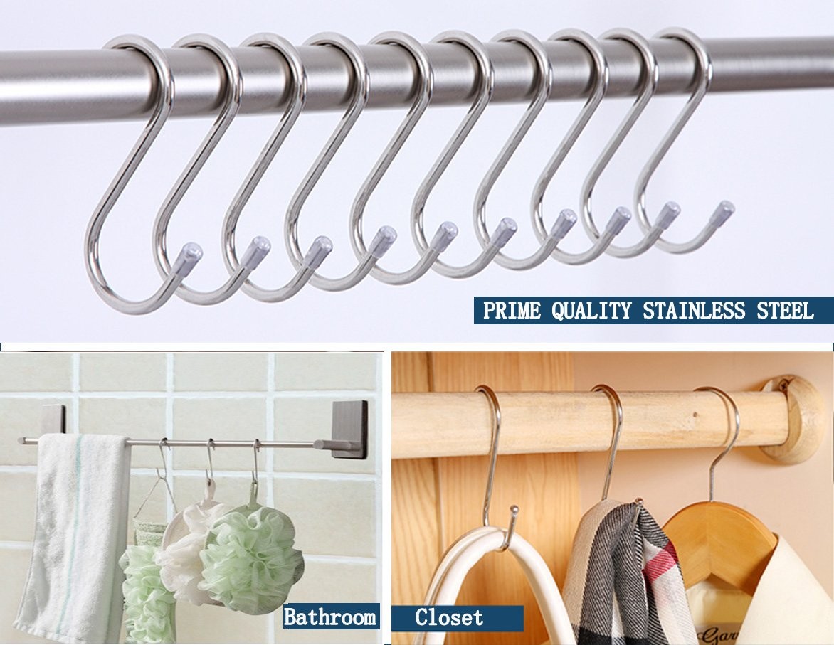 Evob 20 Pack 3.4″ S Shaped Hooks Stainless Steel 3.9 x 4.2 x 1 inches, Silver