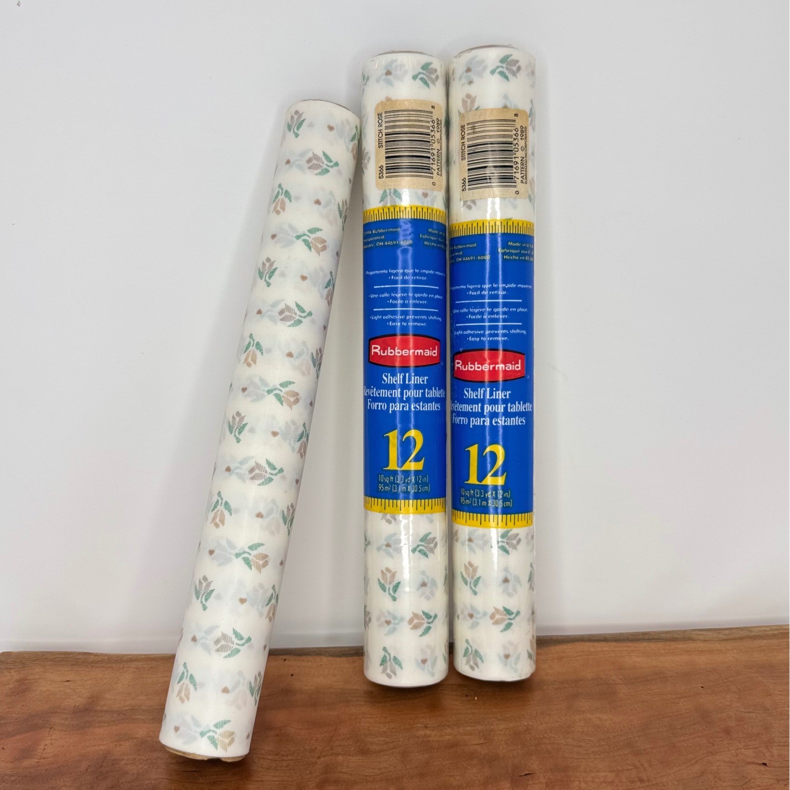 Vintage Rubbermaid Shelf Liner 2.5 Rolls Stitch Rose Floral 1996 Cottagecore