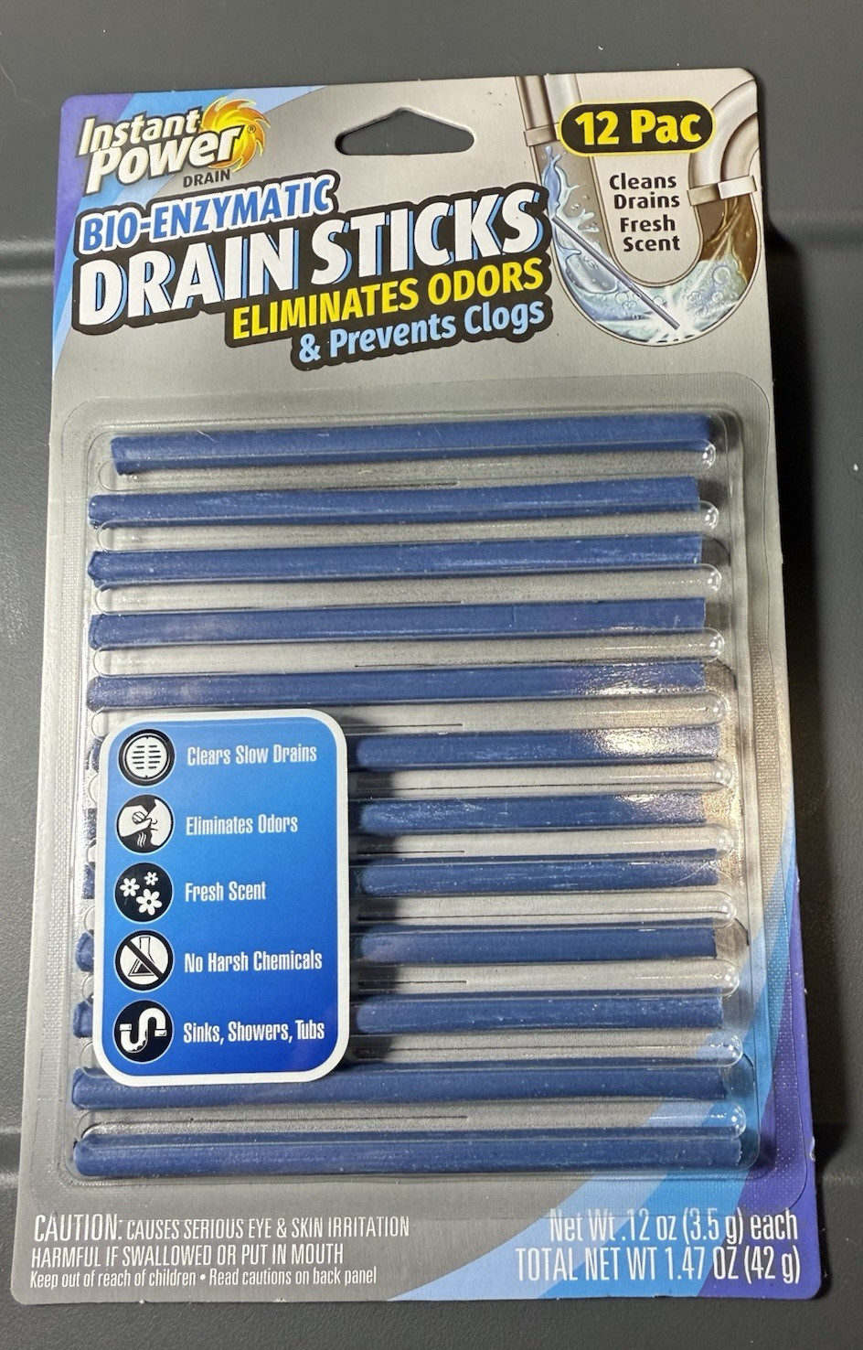 Instant Power Bio Enzymatic Drain Sticks 12 Pack Eliminate Odors & Prevent Clog