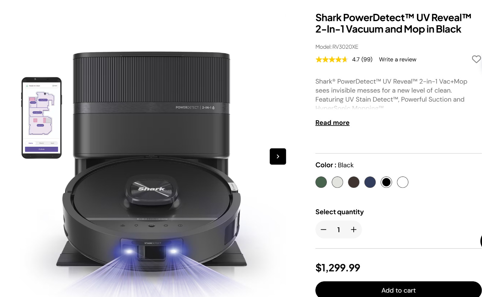 *New In Box* Shark PowerDetect UV Reveal 2-in-1 Robot Vacuum & Mop RV3020XE