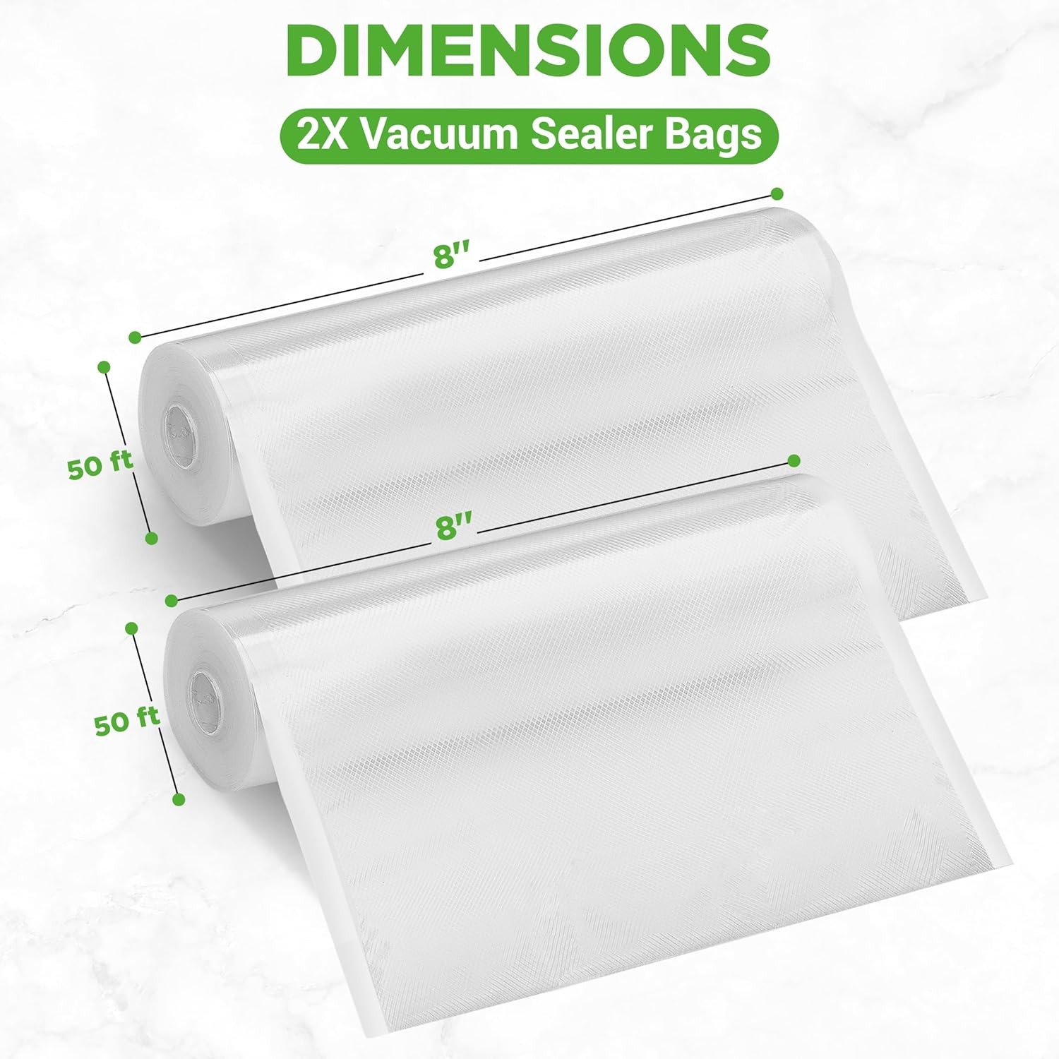 NutriChef 8×50 Rolls 2pk Compatible w/ All Brands Vacuum Sealer Bags (Open Box)