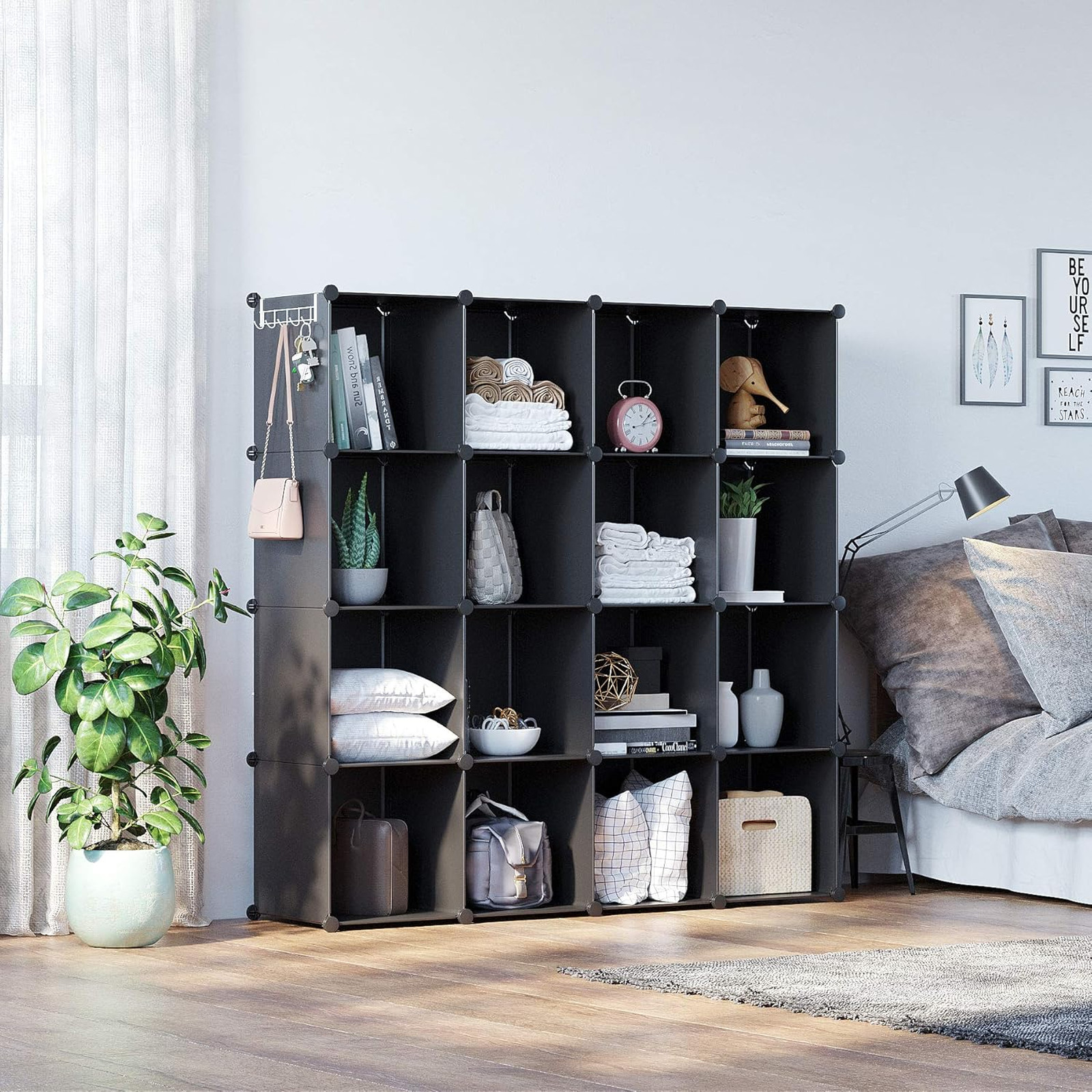 Cube Storage Organizer 16-Cube Plastic Shelves Modular Closet Storage Units