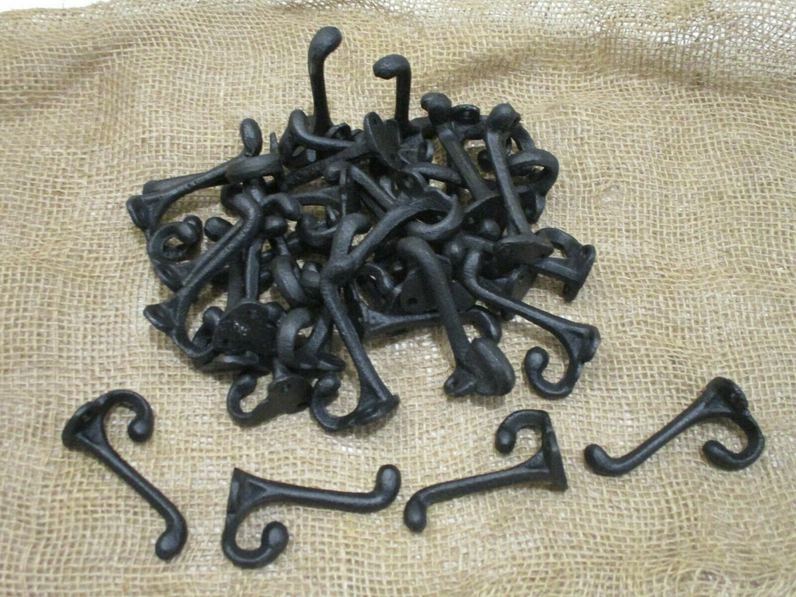 100 BLACK CAST IRON ACORN HOOKS 3 1/4″ LONG HOOK COAT HAT WALL BATHROOM TOWEL