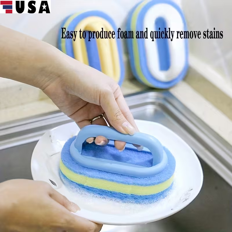 2Pcs Multifunctional Cleaning sponge with Handles for kitchen bathroom Hot USA