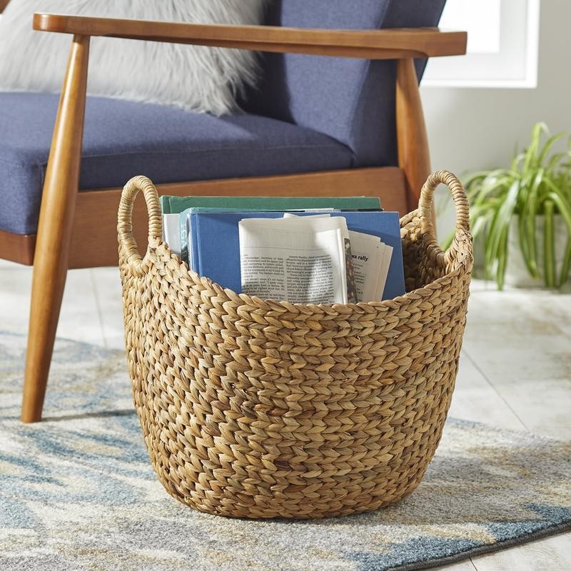 Extra Large Water Hyacinth Storage Basket Decorative Organizer W/ Woven Handles