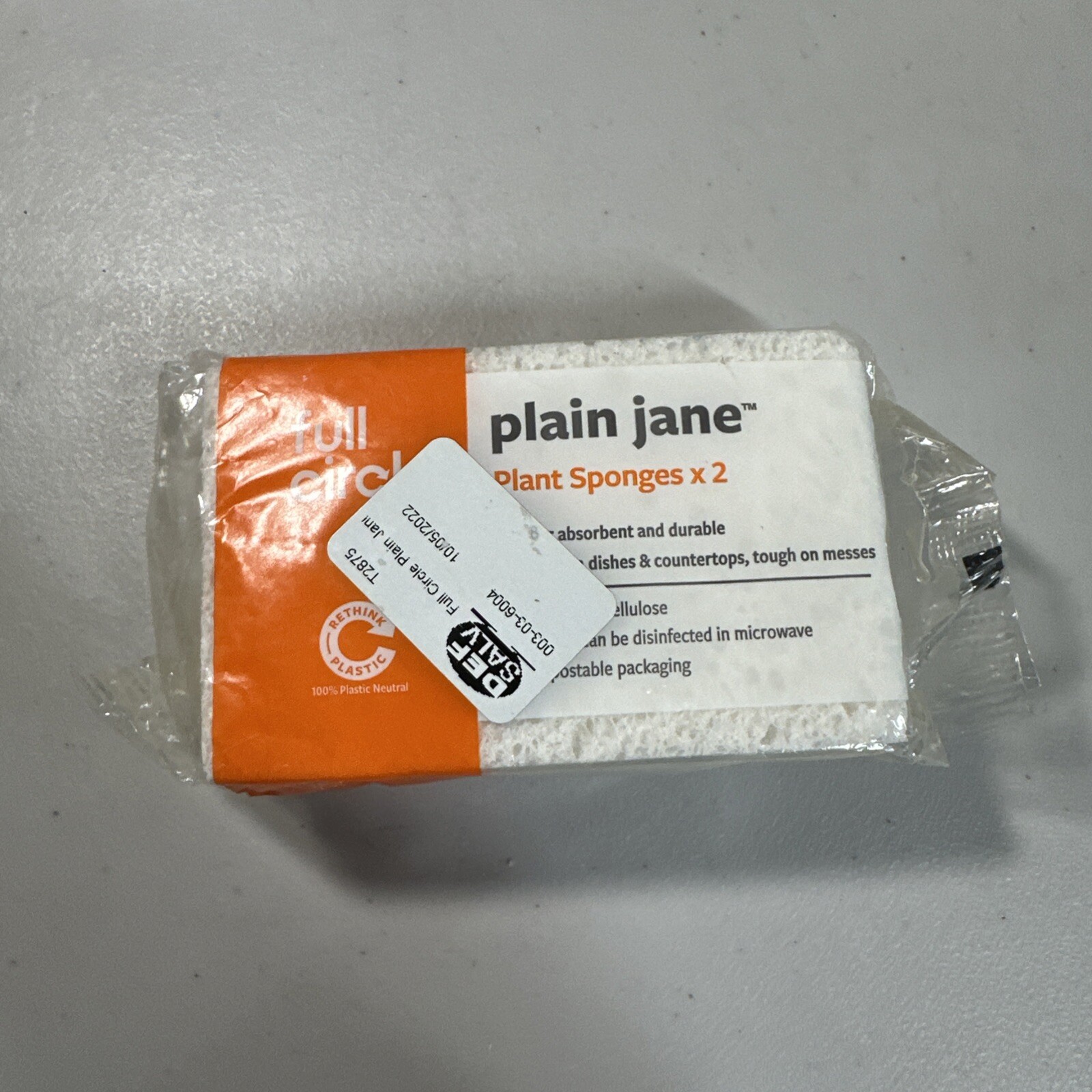Plain Jane Plant-Based Cellulose Sponge Natural 2 Pack