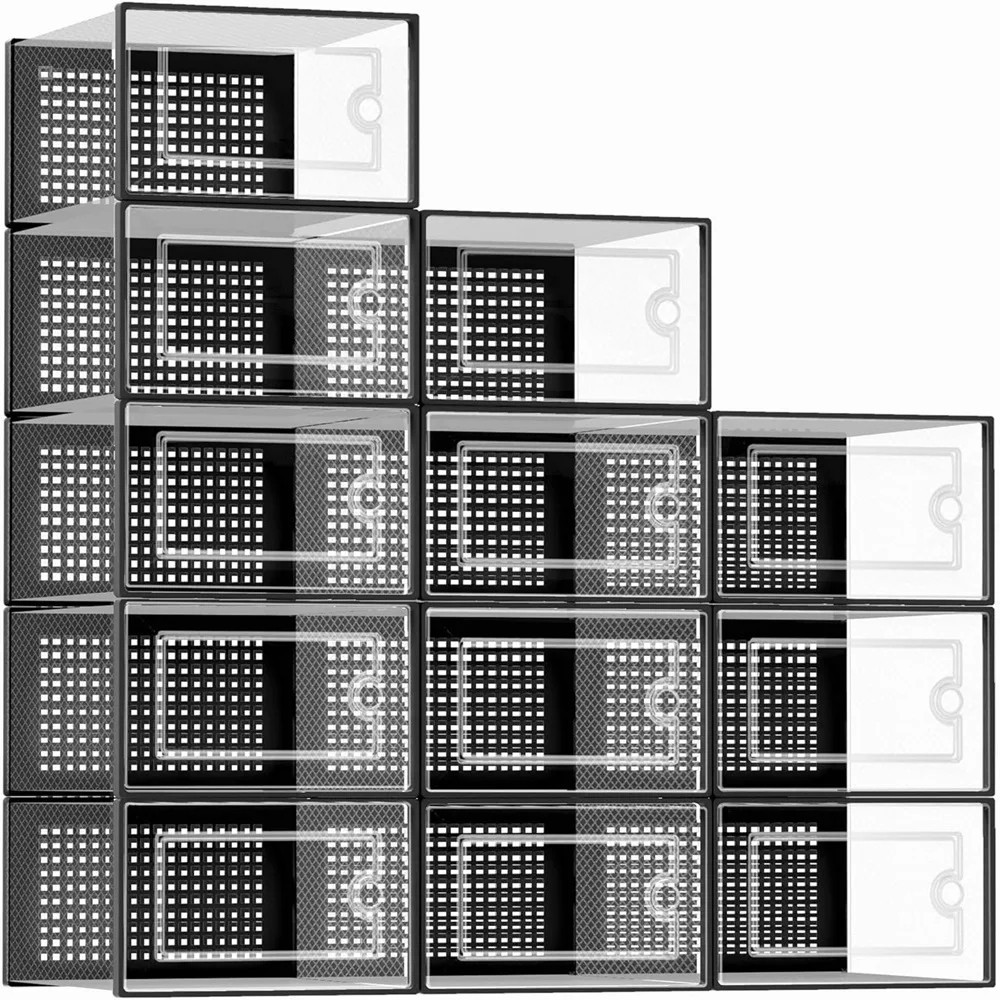 12-Pack Stackable Shoe Storage Boxes – Extra Large Clear Sneaker Display