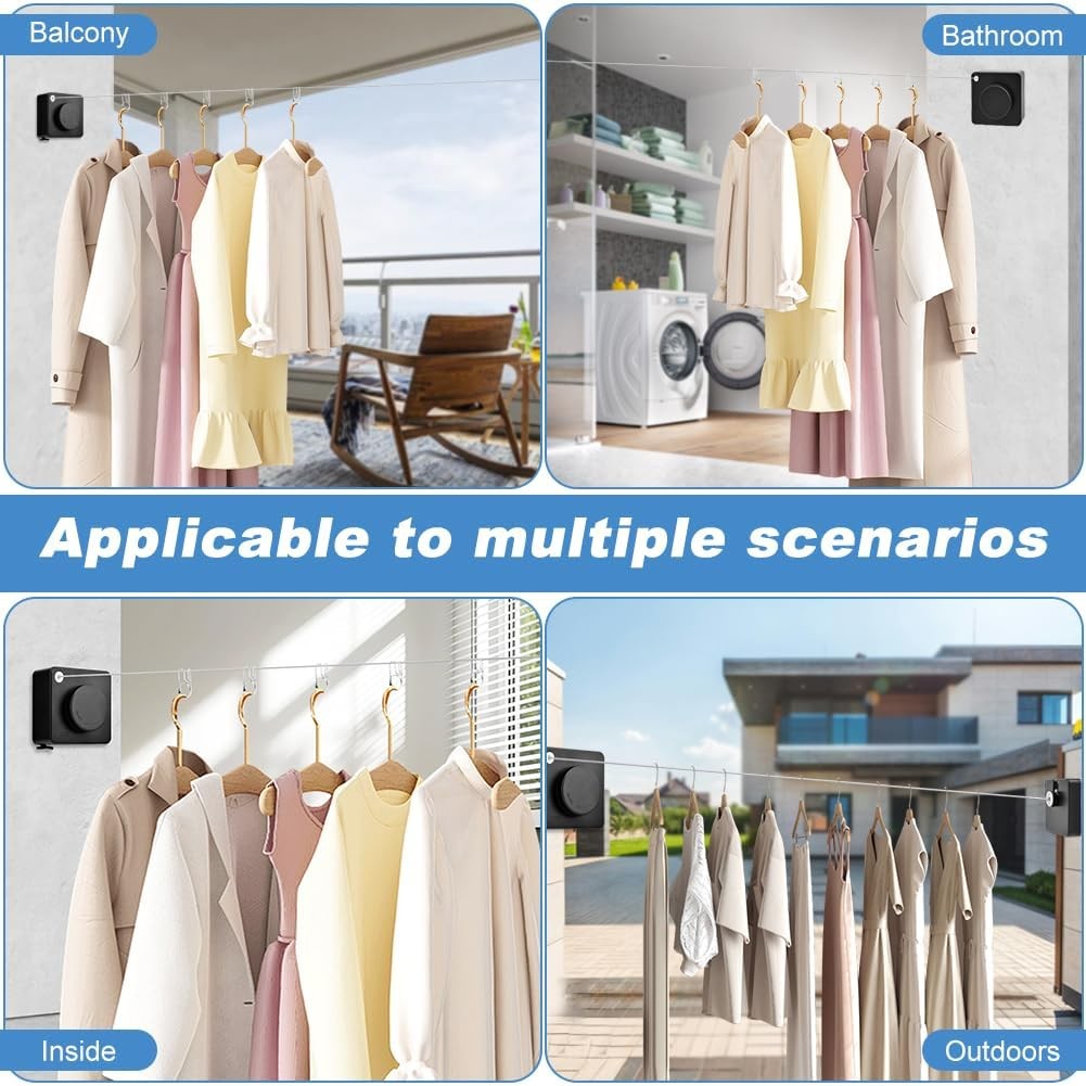 Retractable Clothesline Heavy Duty, Non-Sagging Indoor/Outdoor Clothes Line Retr