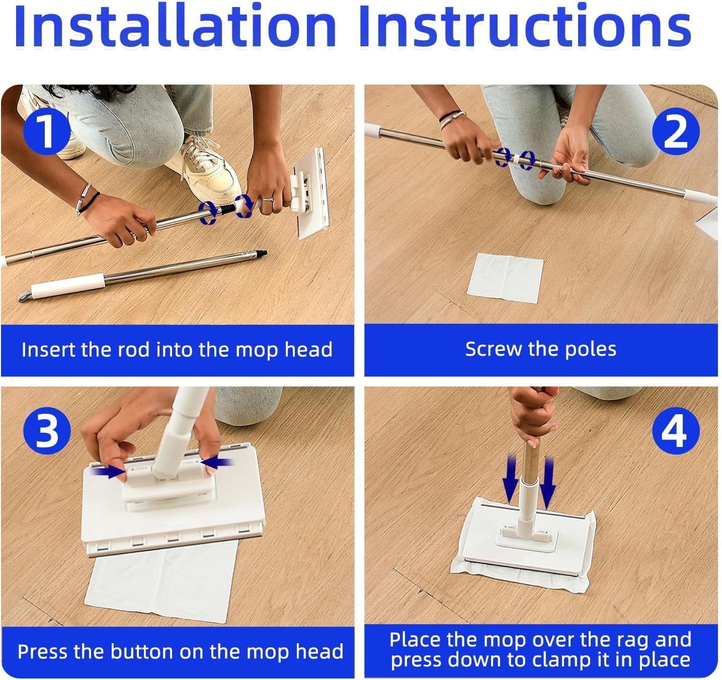 KZKR Snap Grip Mini Mop, No-Touch Disposable Lazy Mop, Easy Mopping Flat Dust Mo