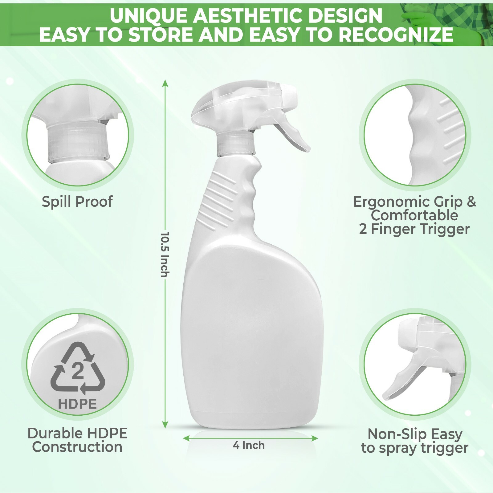 32 oz Plastic Spray Bottle 3 Pack White HDPE Chemical Resistant Bleach Cleaner